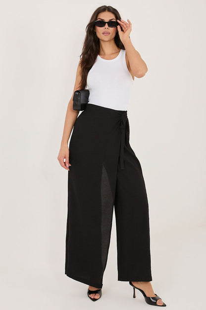 black mini women trousers front view