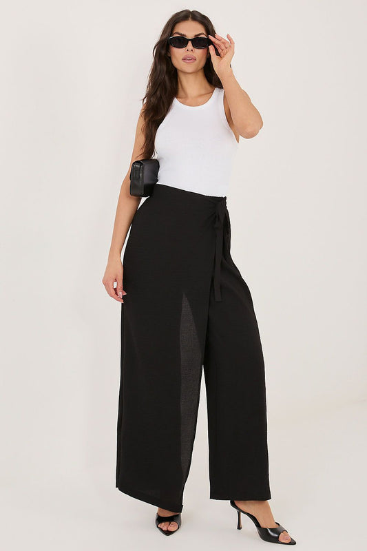 black mini women trousers front view