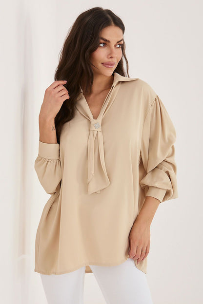 brown long sleeve v-neck blouse view 15