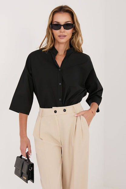 black v-neck mini shirt front view