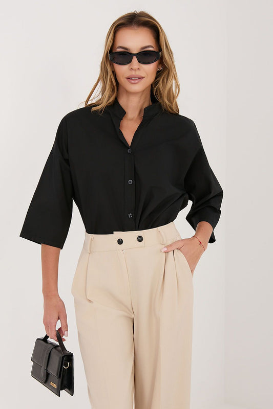 black v-neck mini shirt front view
