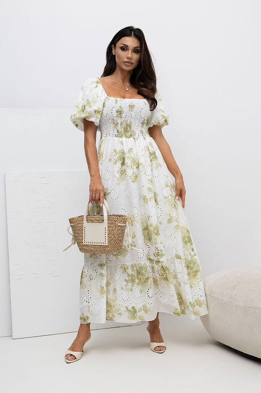 green lace flared day dress front view