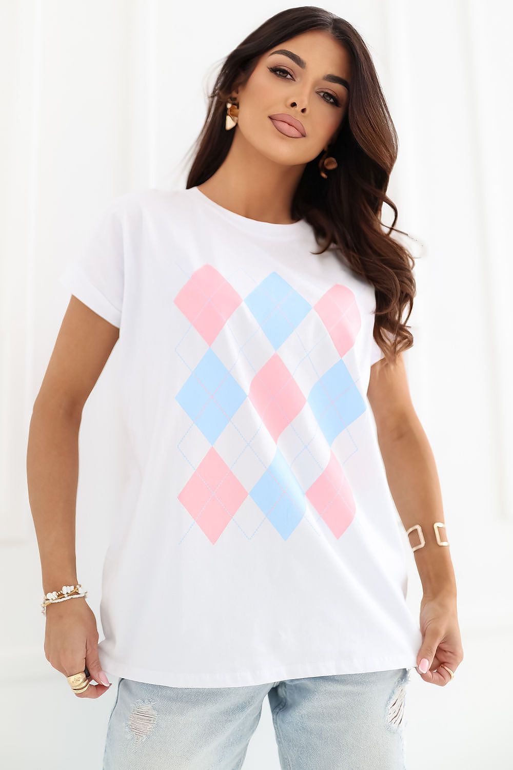 white short sleeve mini blouse front view