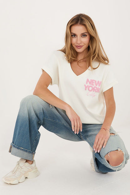 pink short sleeve v-neck blouse view 7
