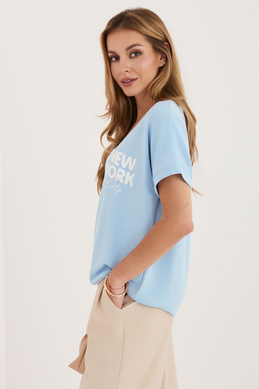 pink short sleeve v-neck blouse view 11