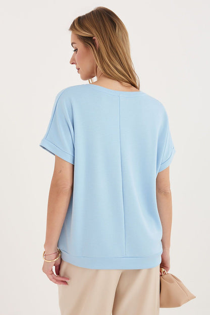 pink short sleeve v-neck blouse view 12