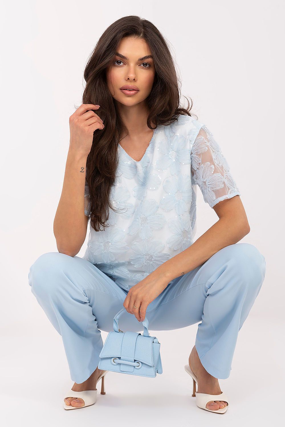 pink lace sequin blouse view 7