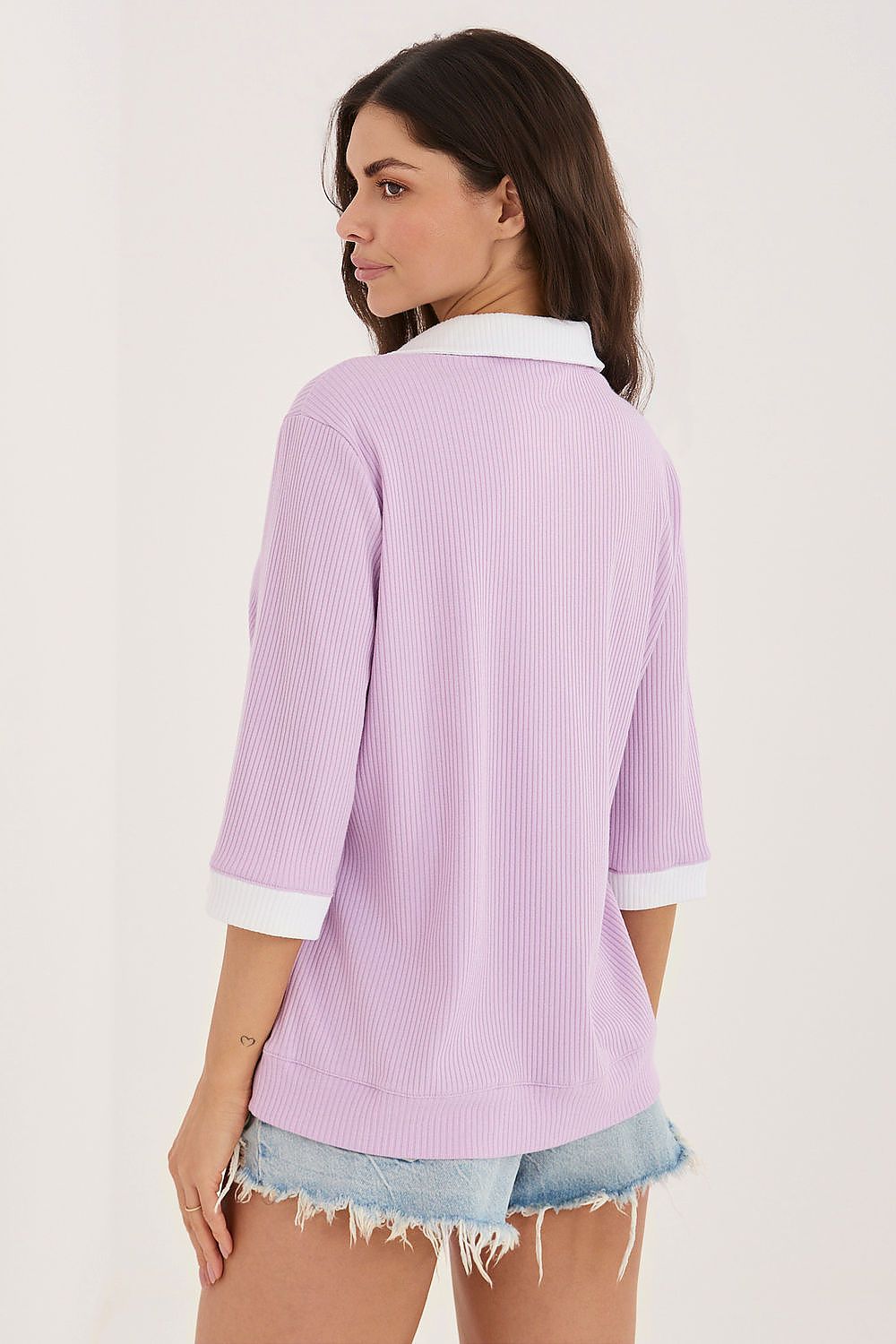violet ribbed blouse detail view