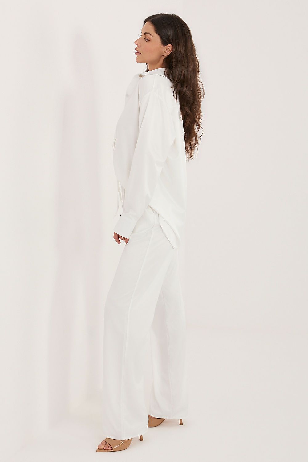 white belted long sleeve matching set alternate angle