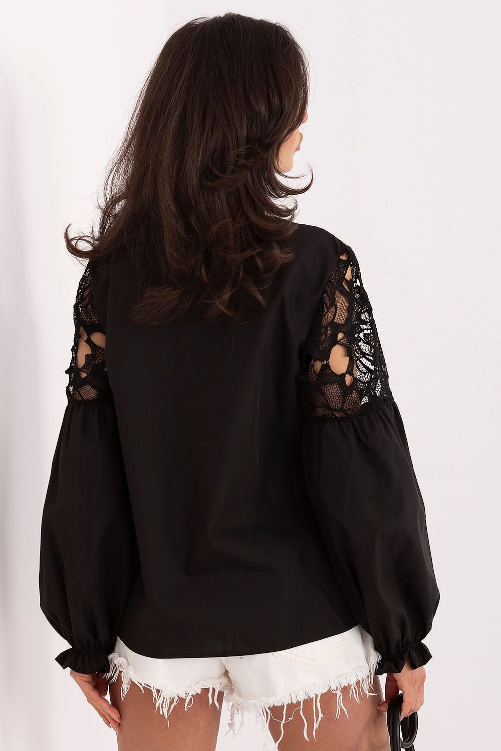 black lace mini long sleeve shirt detail view