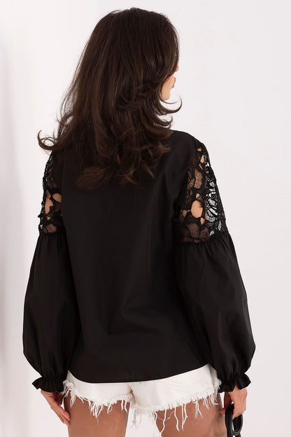black lace mini long sleeve shirt detail view