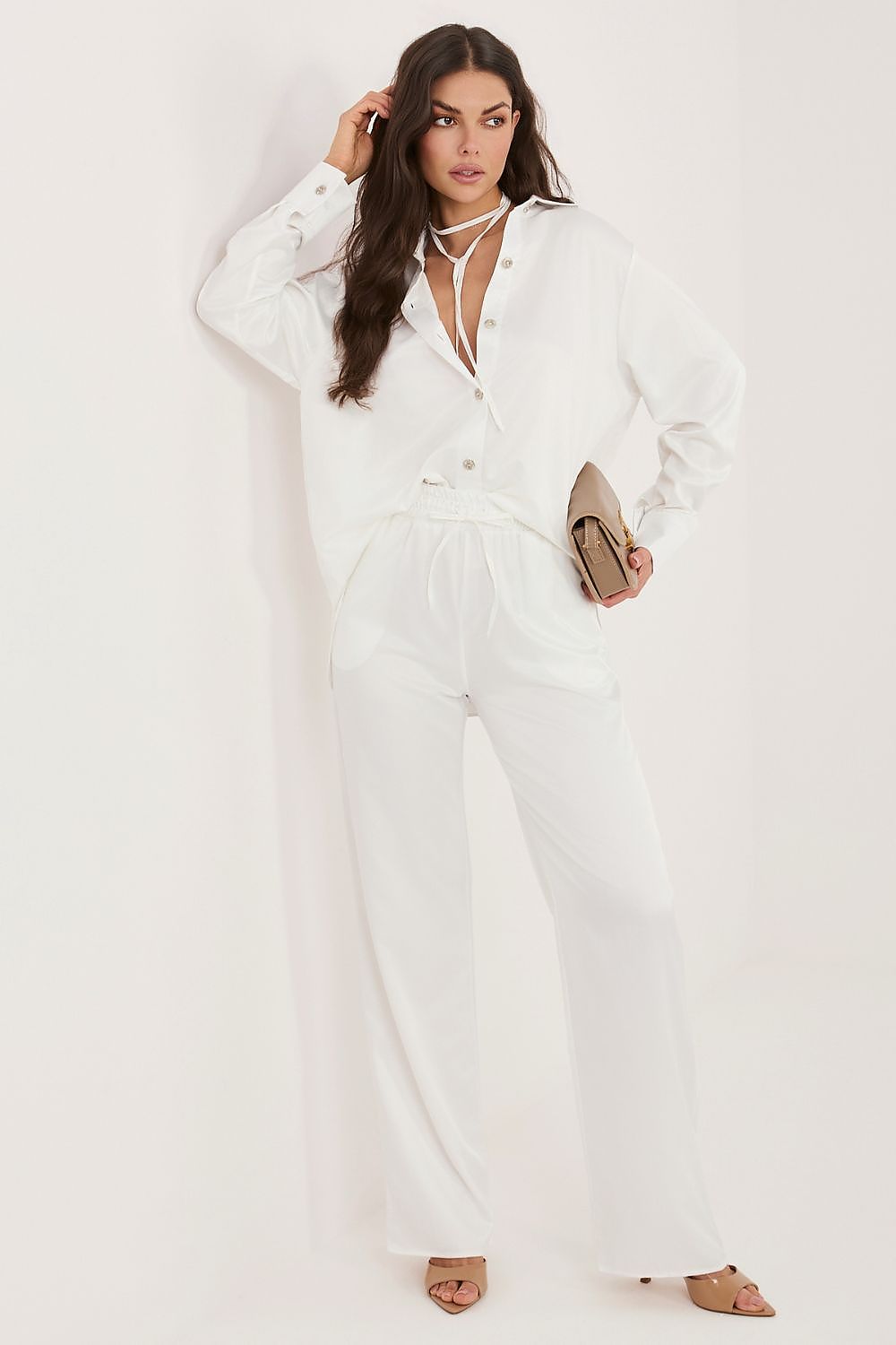 white belted long sleeve matching set back view