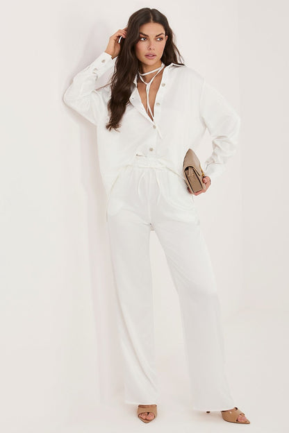 white belted long sleeve matching set back view