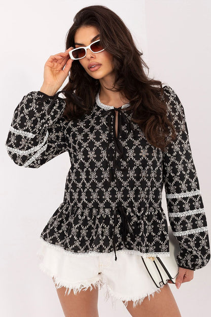 black lace ruffle blouse back view
