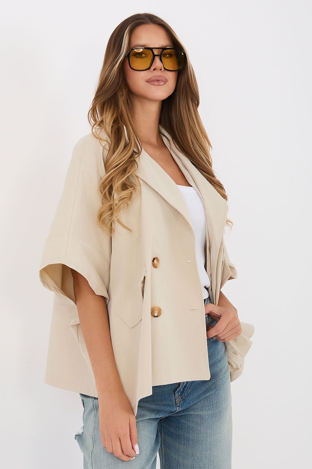 beige mini coat alternate angle