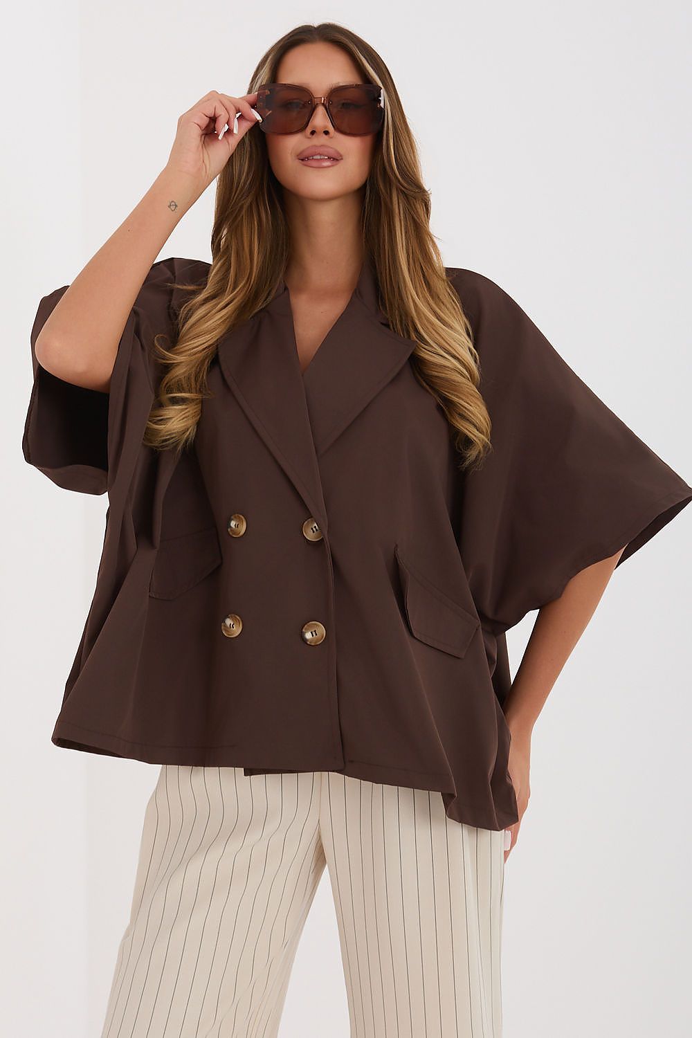 beige mini coat back view