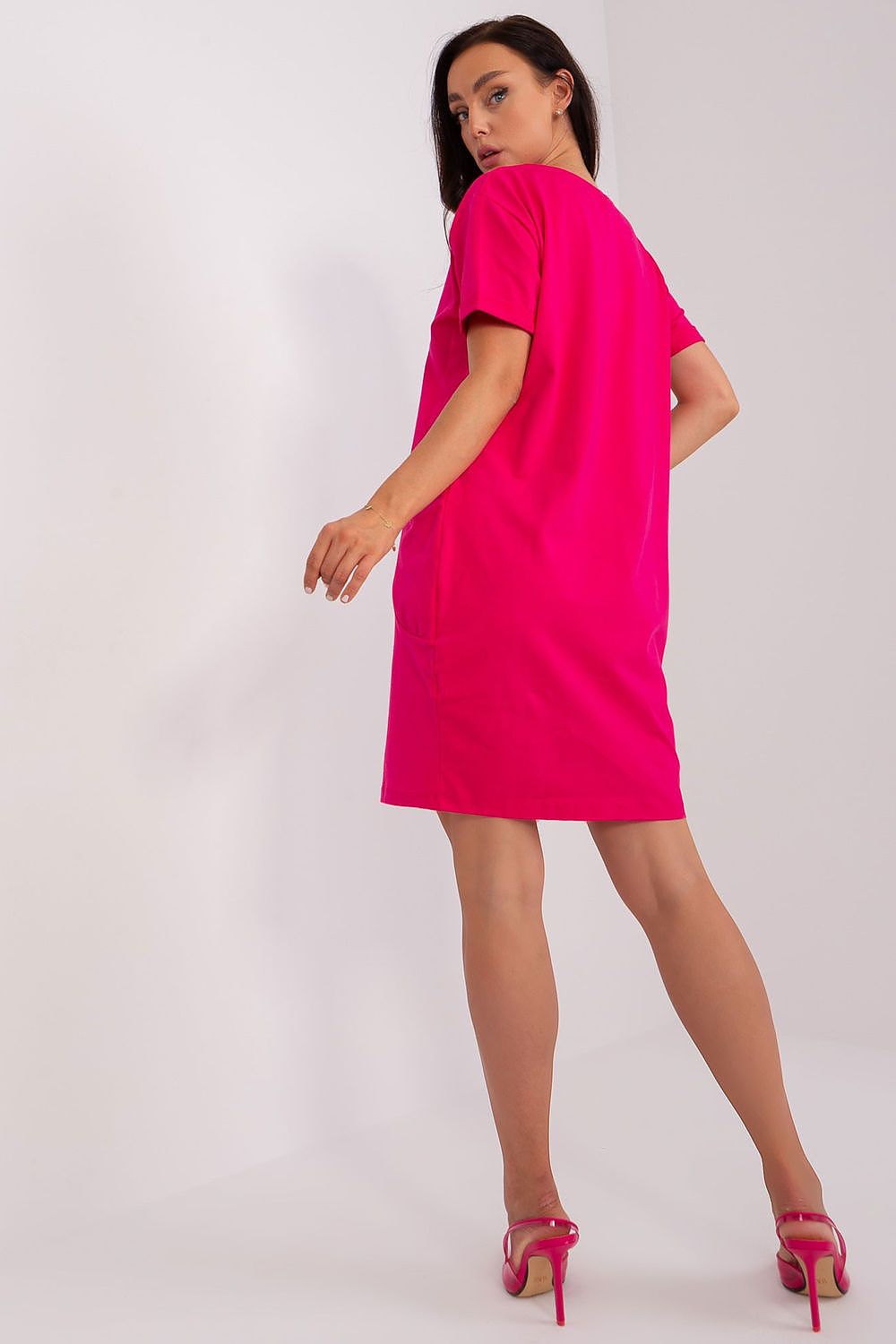 pink short sleeve mini day dress detail view