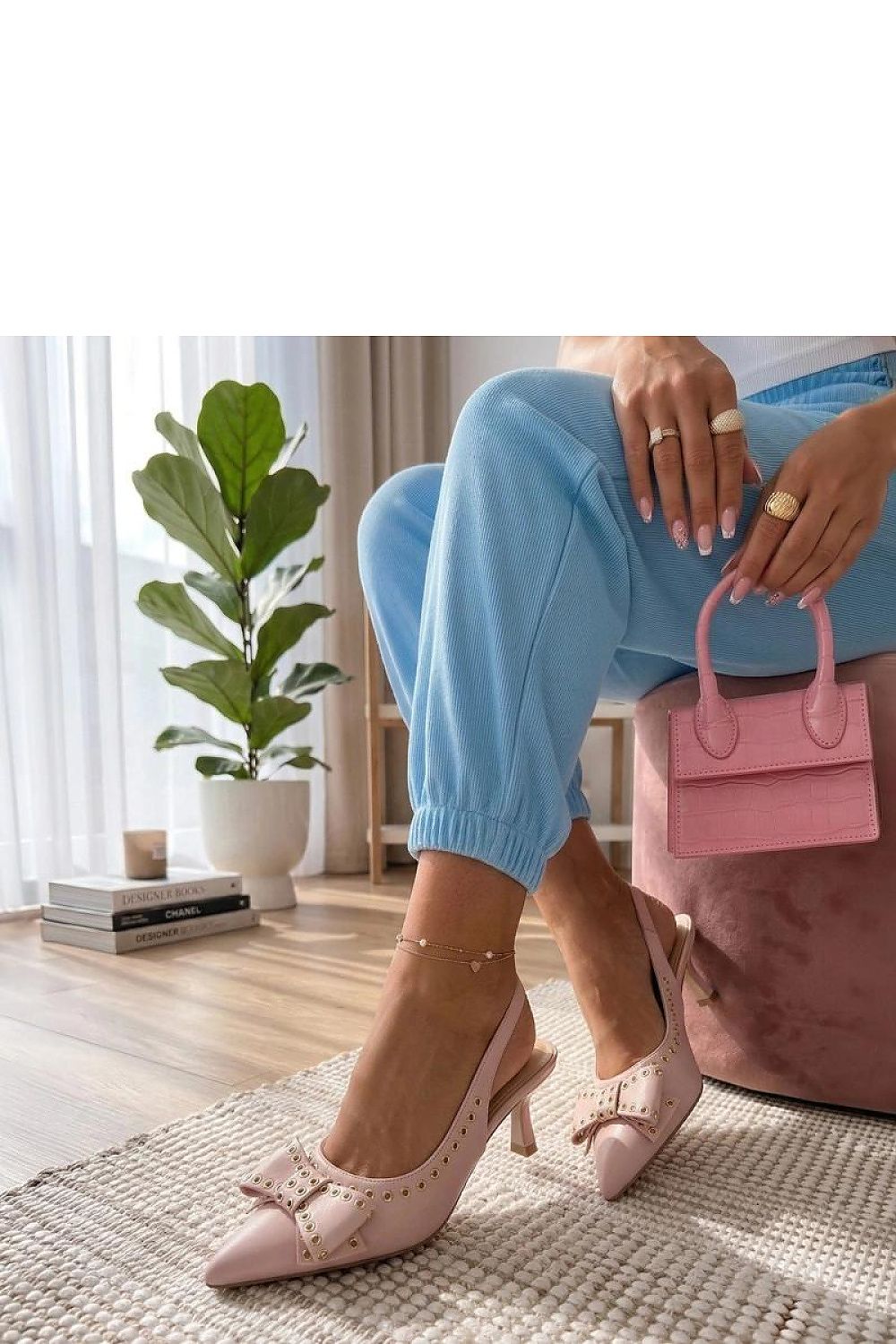 Women's Pink, Black, and Green Faux Leather High Heels side view
