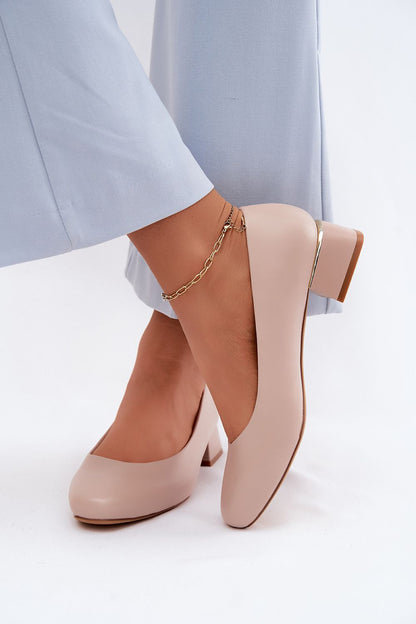 Women's Black and Beige Faux Leather Strap Detail Heel Pumps view 6