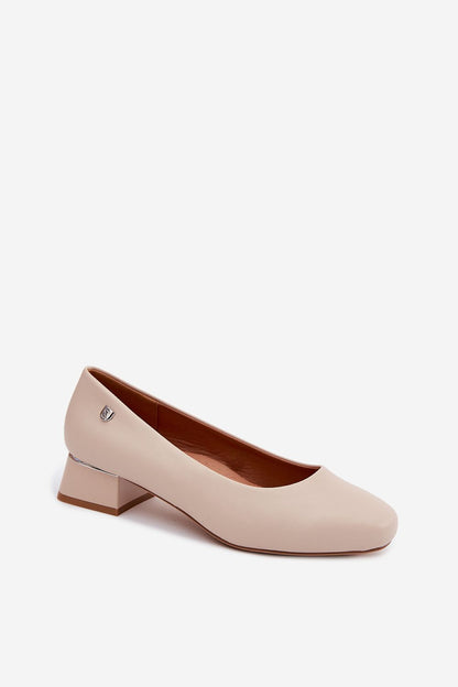 Women's Black and Beige Faux Leather Strap Detail Heel Pumps view 8