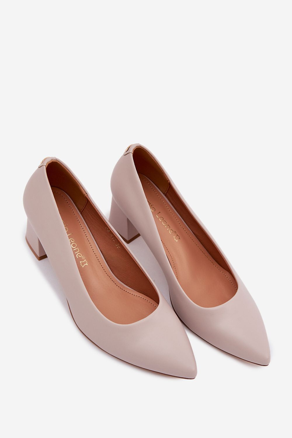 Women's Grey Faux Leather Block Heel Pumps side view