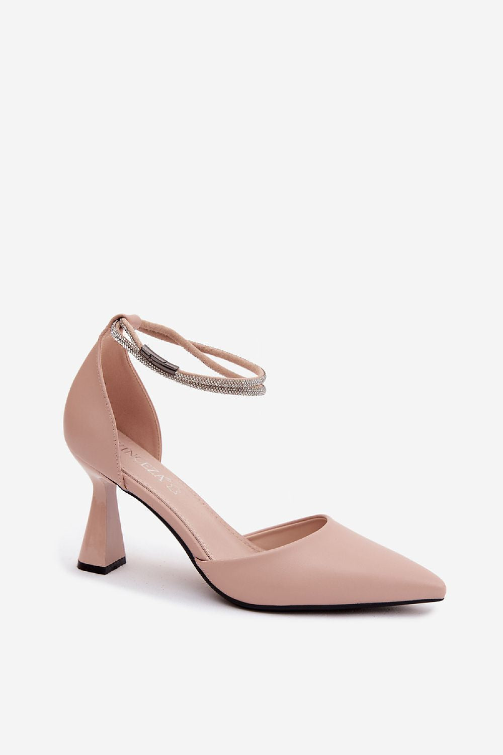 Women's Beige Faux Leather Block Heel Pumps side view