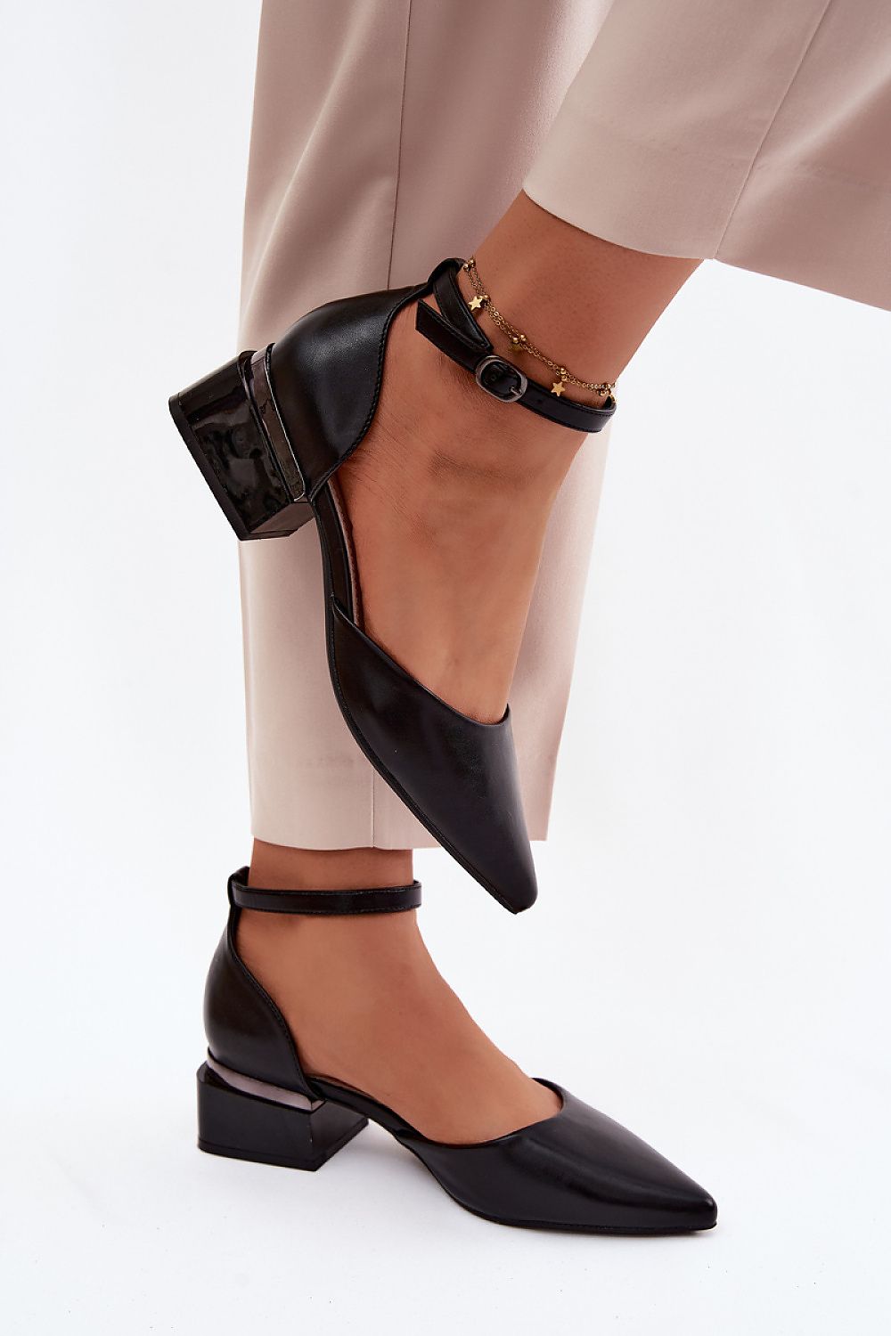 Women's Black Faux Leather Heel Pumps front view