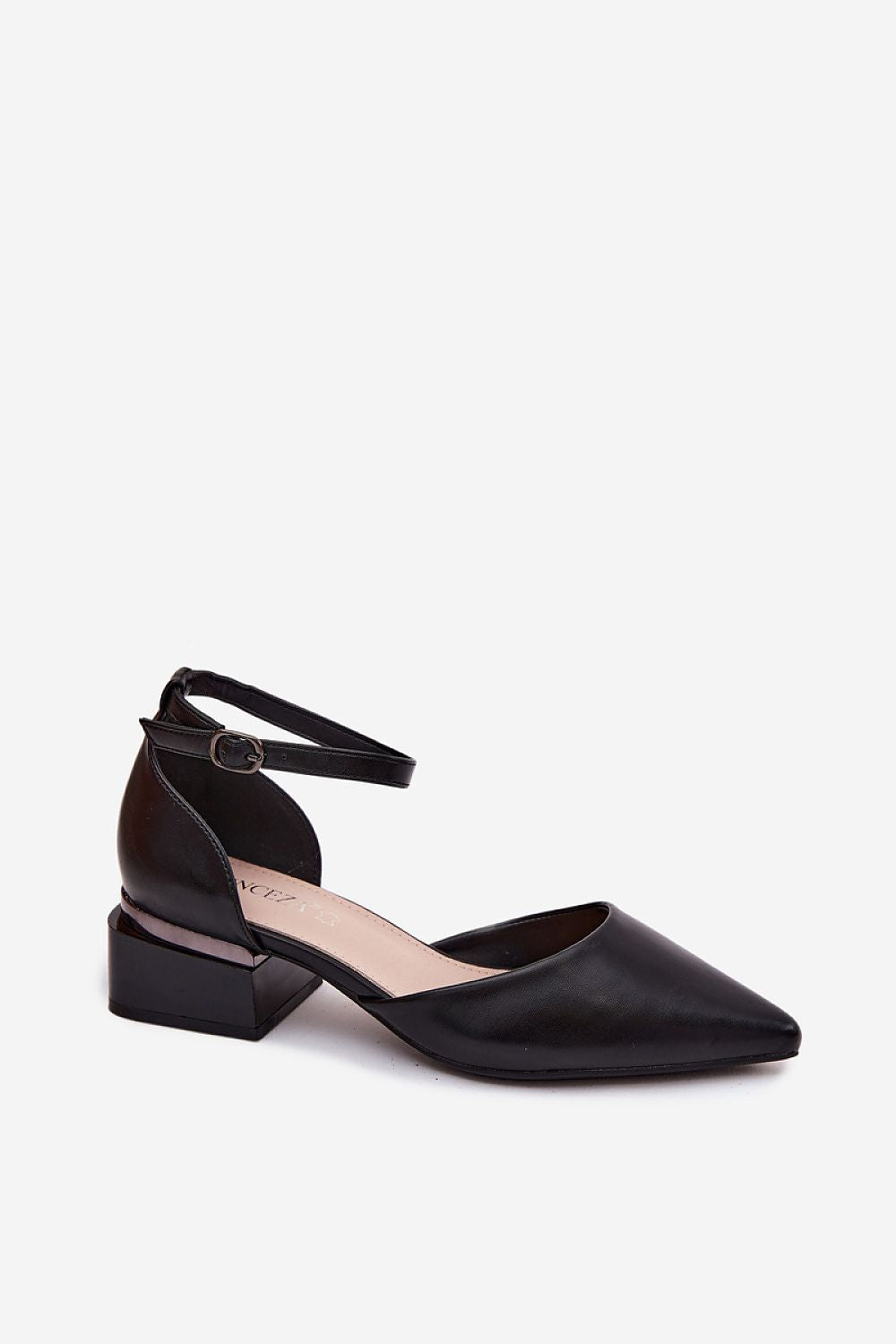 Women's Black Faux Leather Heel Pumps side view