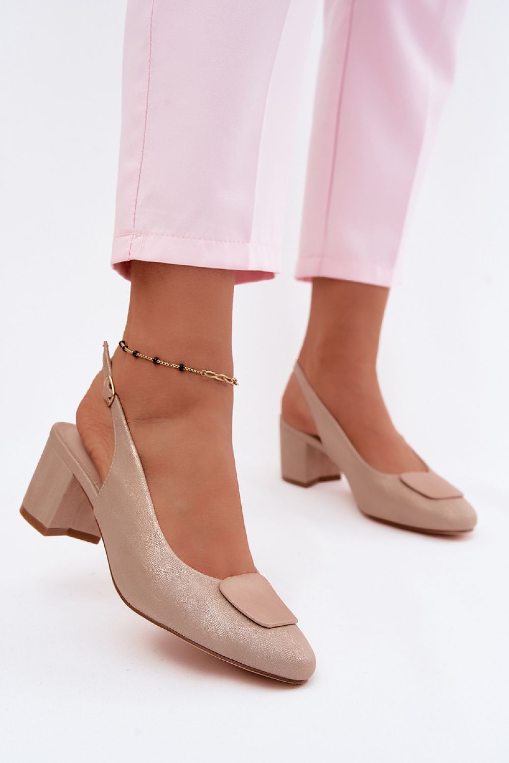 Women's Pink Faux Leather Heeled Sandals front view