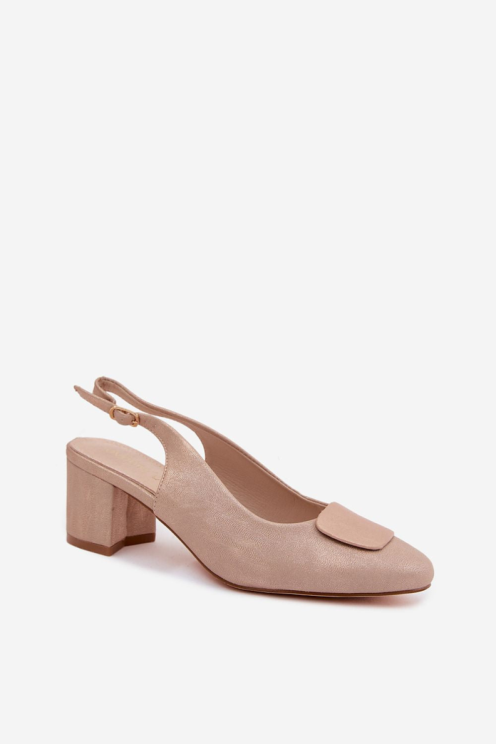Women's Pink Faux Leather Heeled Sandals side view