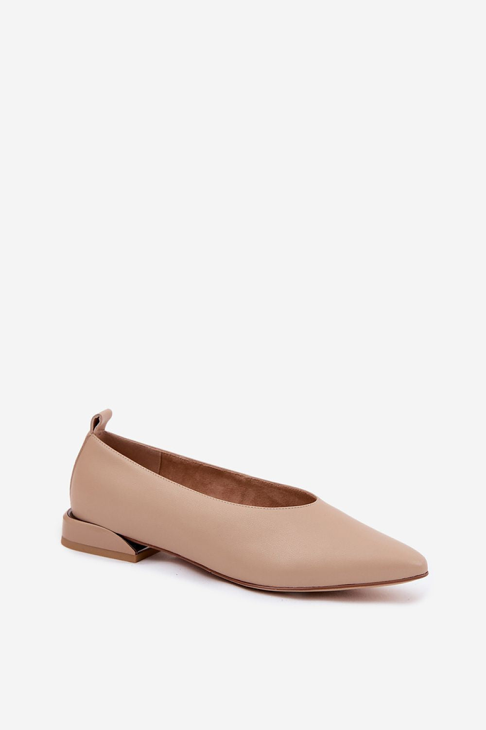Women's Beige and Black Leather 2 Cm Heel Ballet Flats side view
