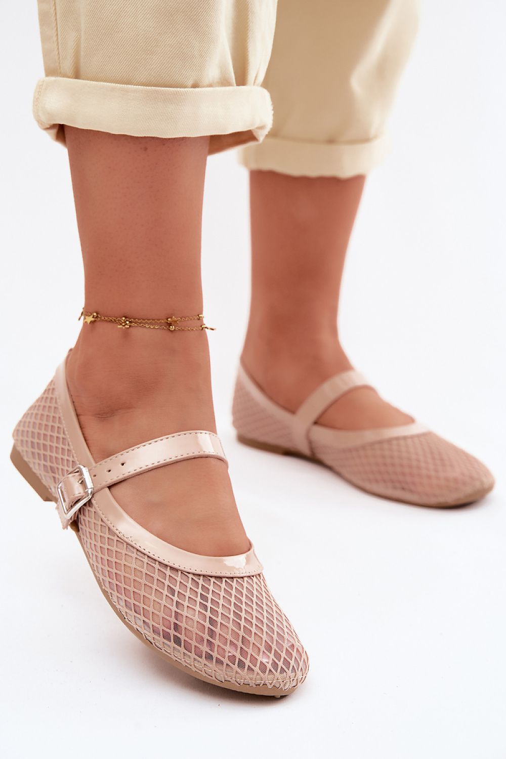 Women's Black and Beige Eco Leather 1 Cm Heel Ballet Flats back view