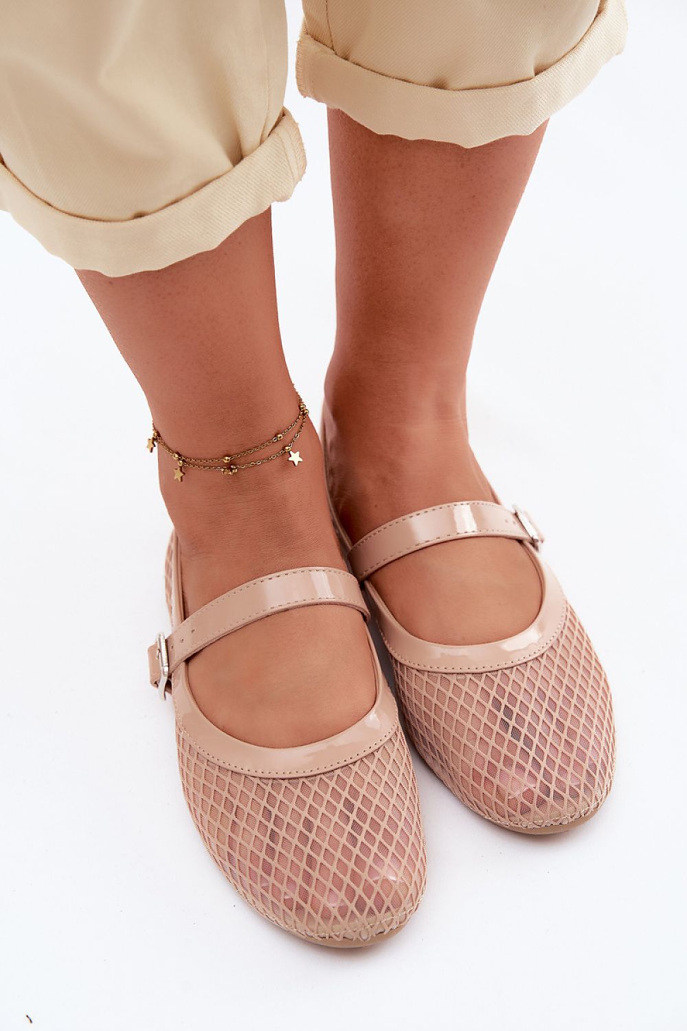 Women's Black and Beige Eco Leather 1 Cm Heel Ballet Flats view 6