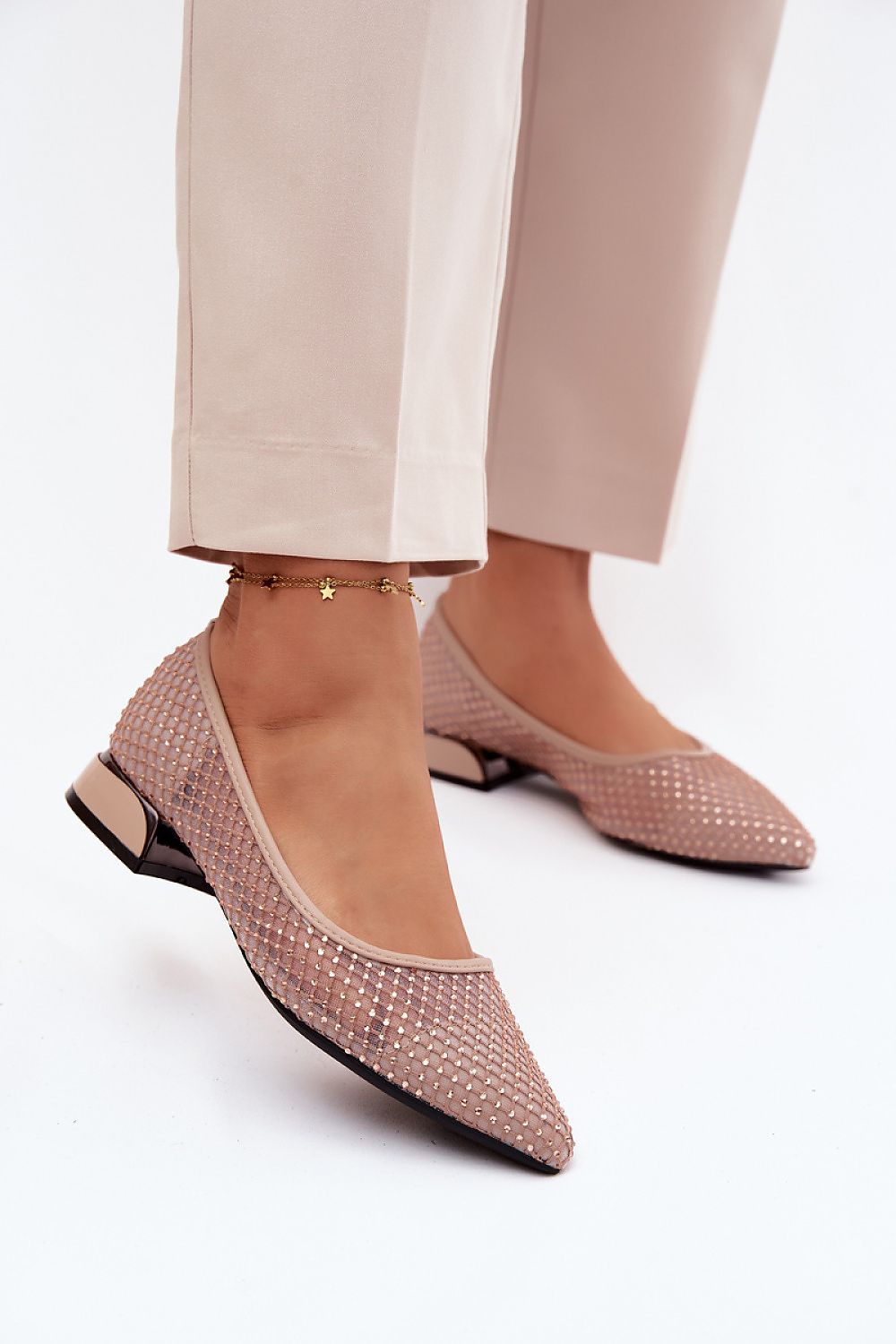 Women's Beige 3 Cm Heel Ballet Flats front view
