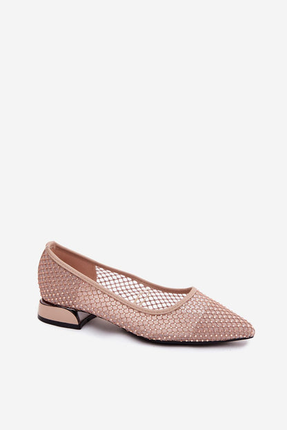 Women's Beige 3 Cm Heel Ballet Flats side view