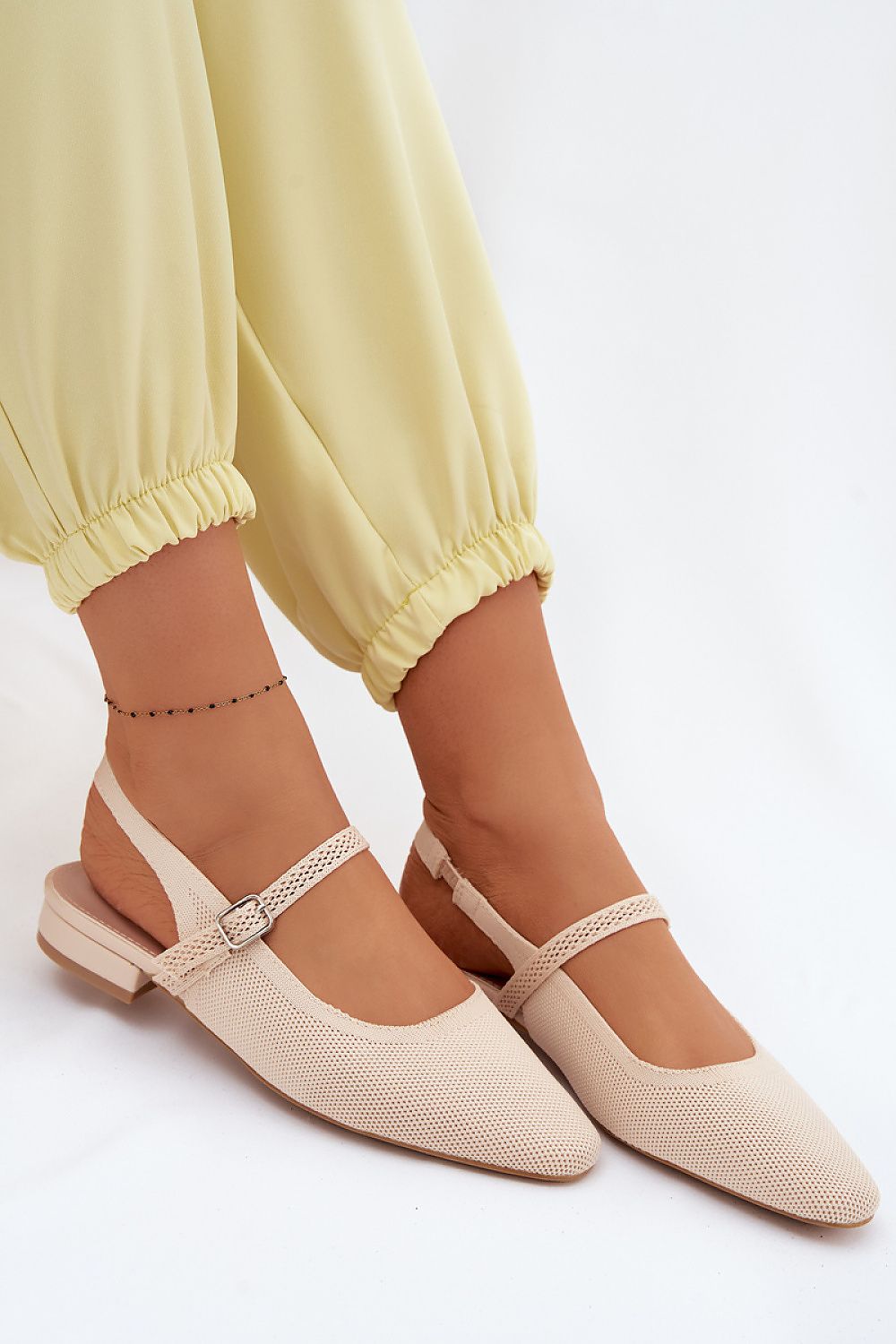 Women's Beige Fabric 2 Cm Heel Sandals front view