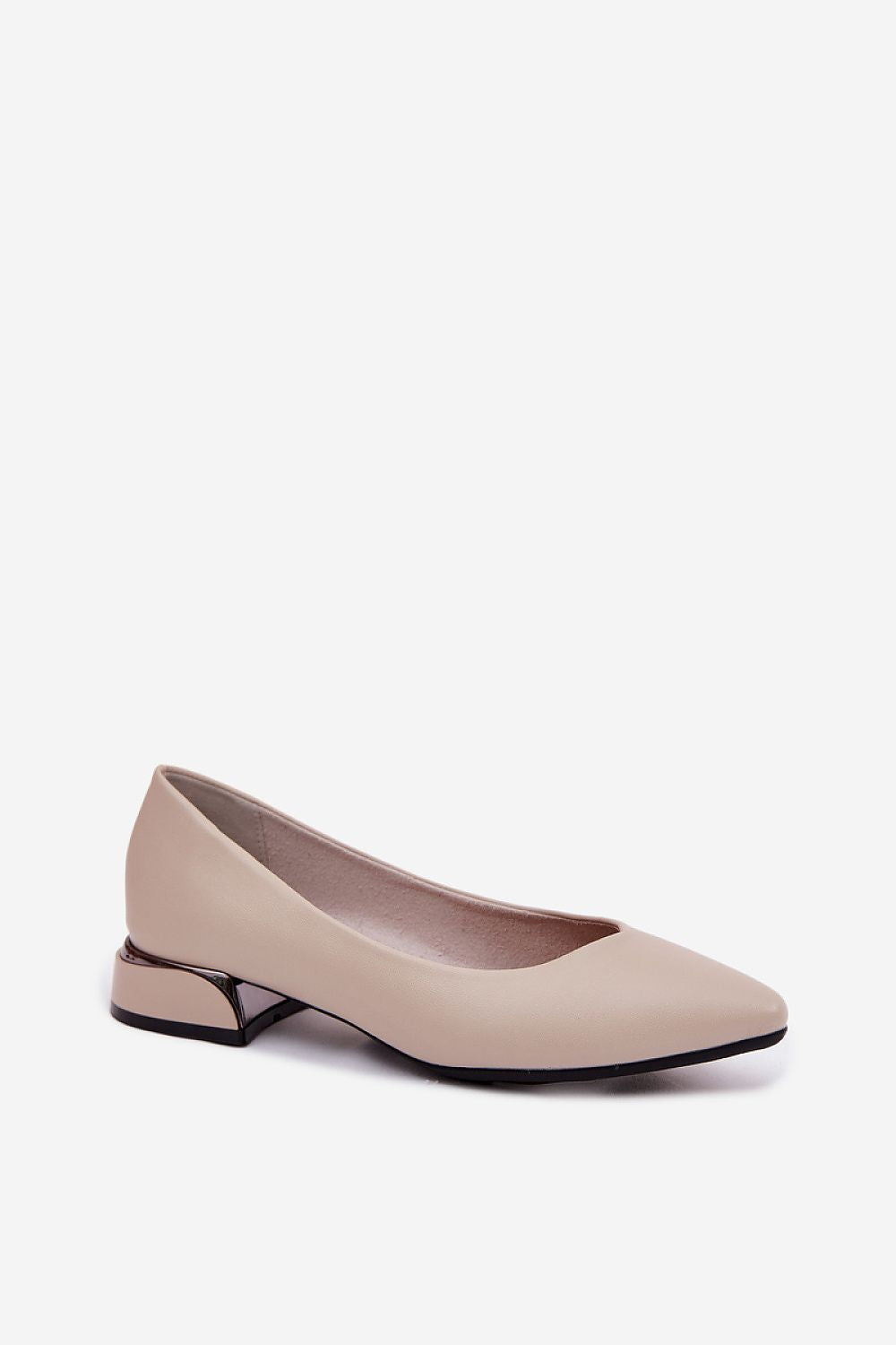 Women's Beige and Black Faux Leather 3.5 Cm Heel Ballet Flats side view