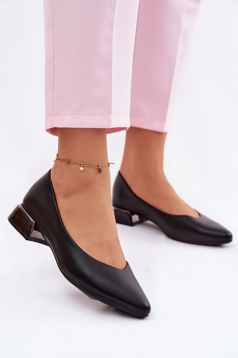 Women's Beige and Black Faux Leather 3.5 Cm Heel Ballet Flats back view