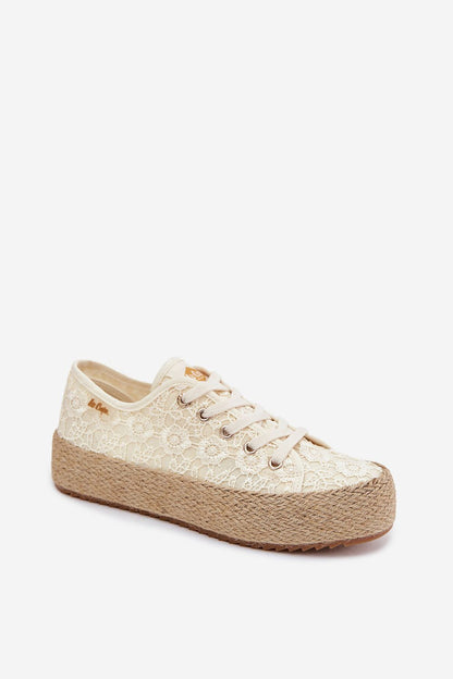 Women's Beige Fabric Platform Sole Sneakers side view