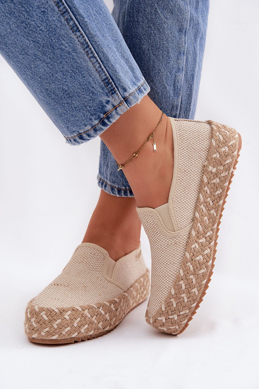Women's Beige Fabric Platform Sole Espadrilles detail view
