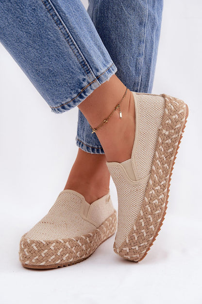 Women's Beige Fabric Platform Sole Espadrilles detail view