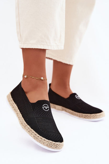 Women's Black and Beige Fabric Espadrilles front view