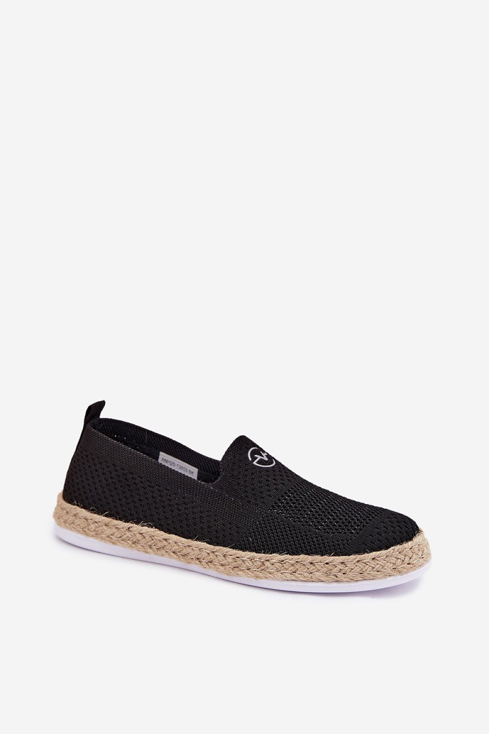 Women's Black and Beige Fabric Espadrilles side view