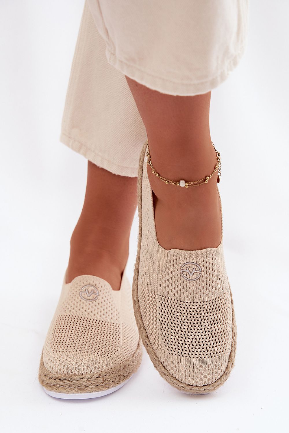 Women's Black and Beige Fabric Espadrilles view 6