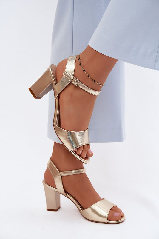 Women's Yellow and Beige Faux Leather Heeled Sandals front view