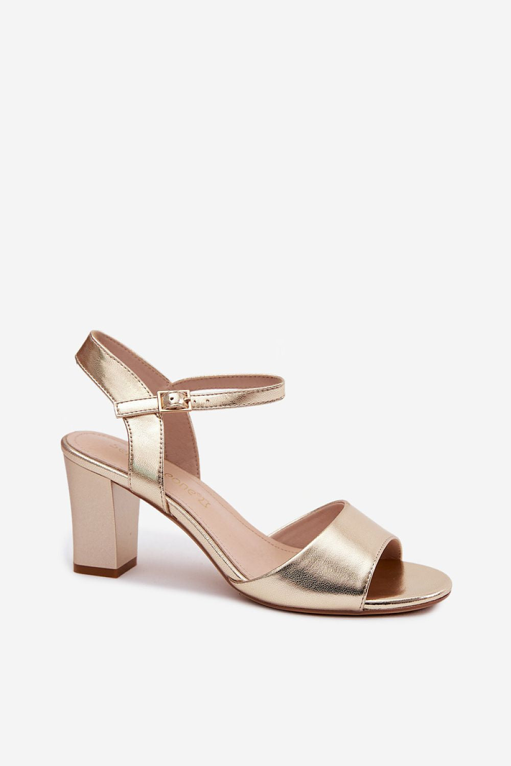 Women's Yellow and Beige Faux Leather Heeled Sandals side view