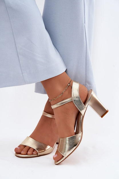 Women's Yellow and Beige Faux Leather Heeled Sandals detail view