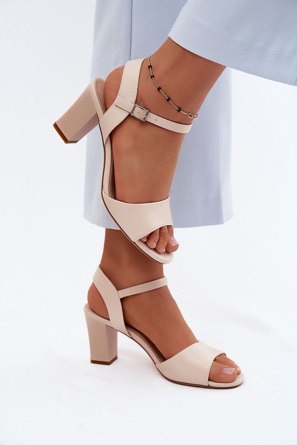 Women's Yellow and Beige Faux Leather Heeled Sandals back view