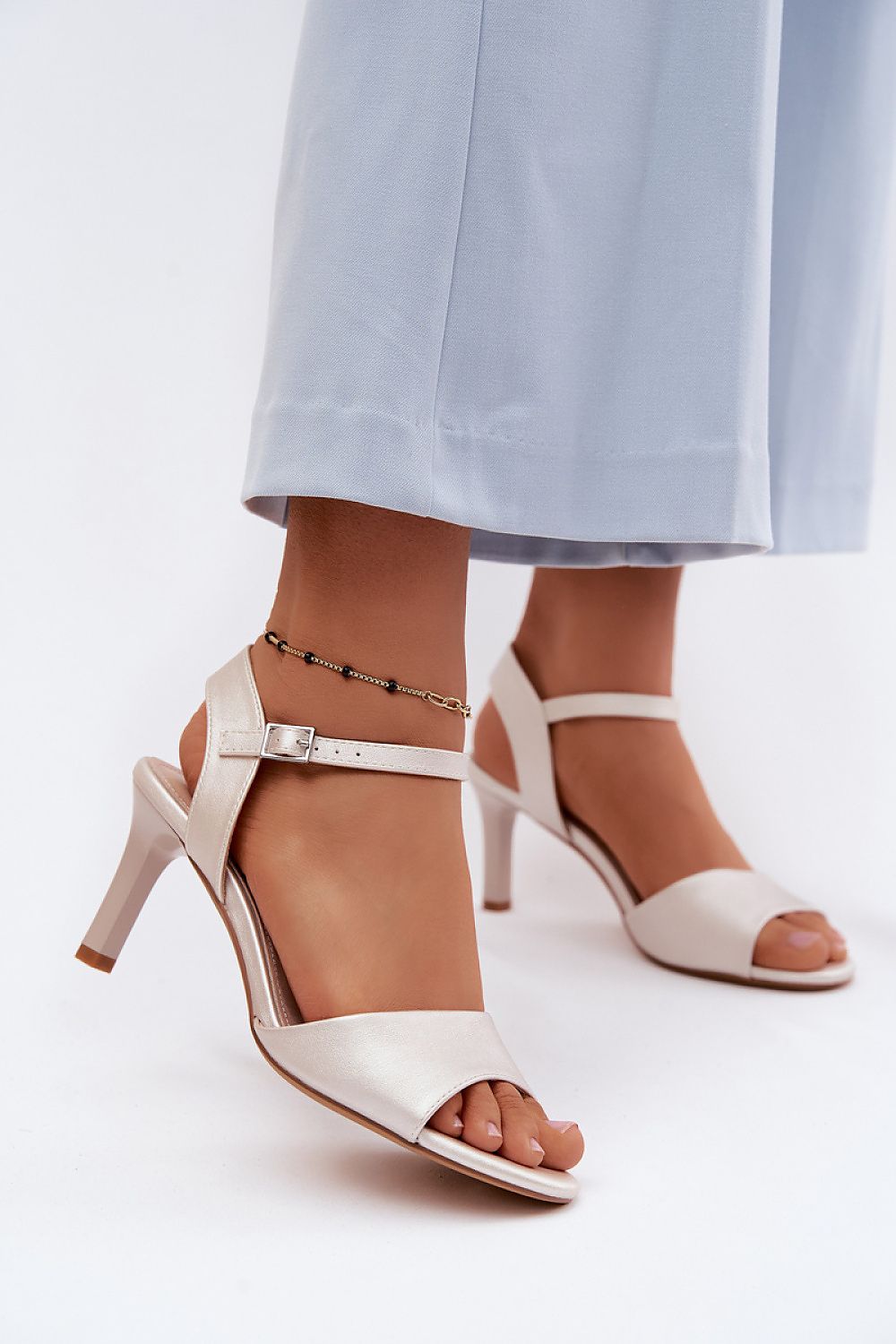 Women's Yellow and Grey Faux Leather Heeled Sandals back view