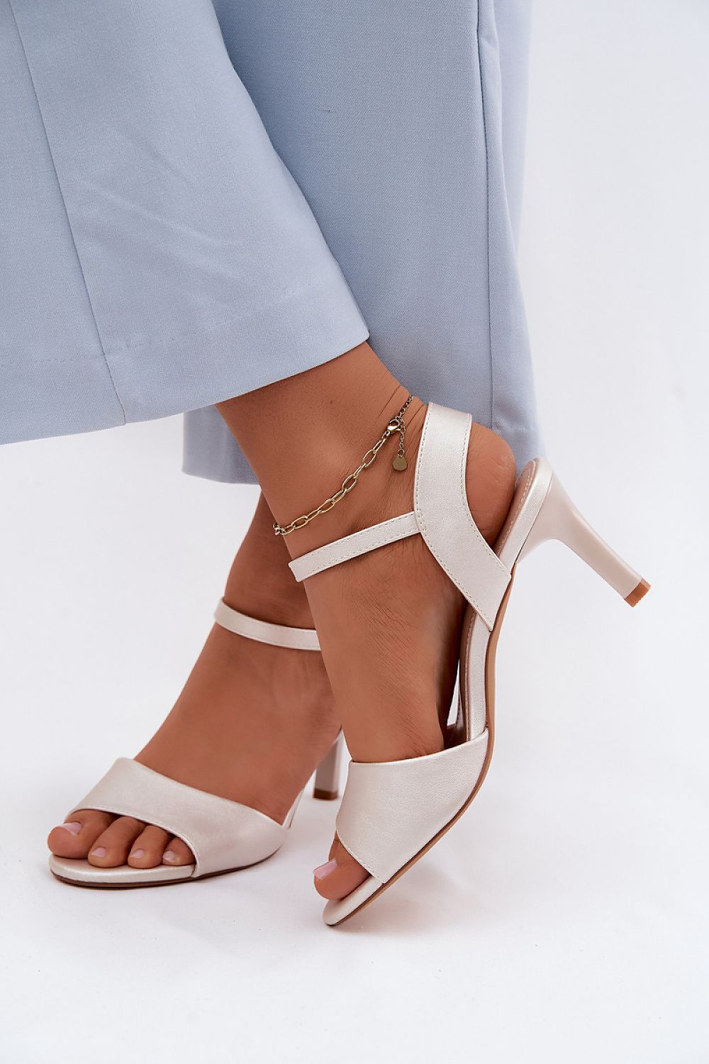 Women's Yellow and Grey Faux Leather Heeled Sandals view 6